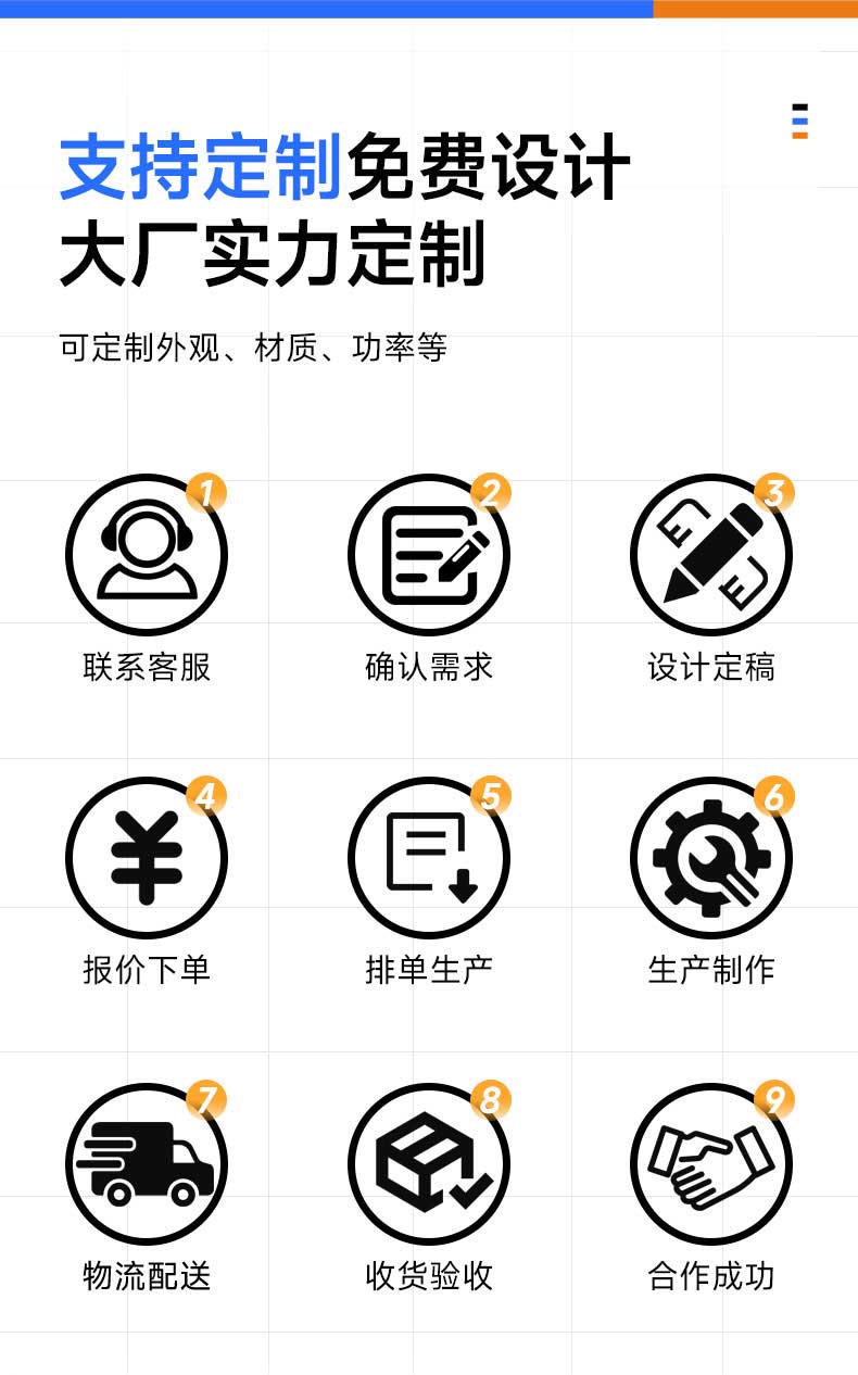 支持定制外观、材质、功率等