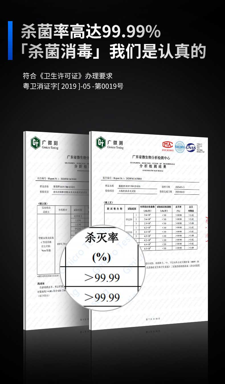 杀菌率99.99%，权威检测认证