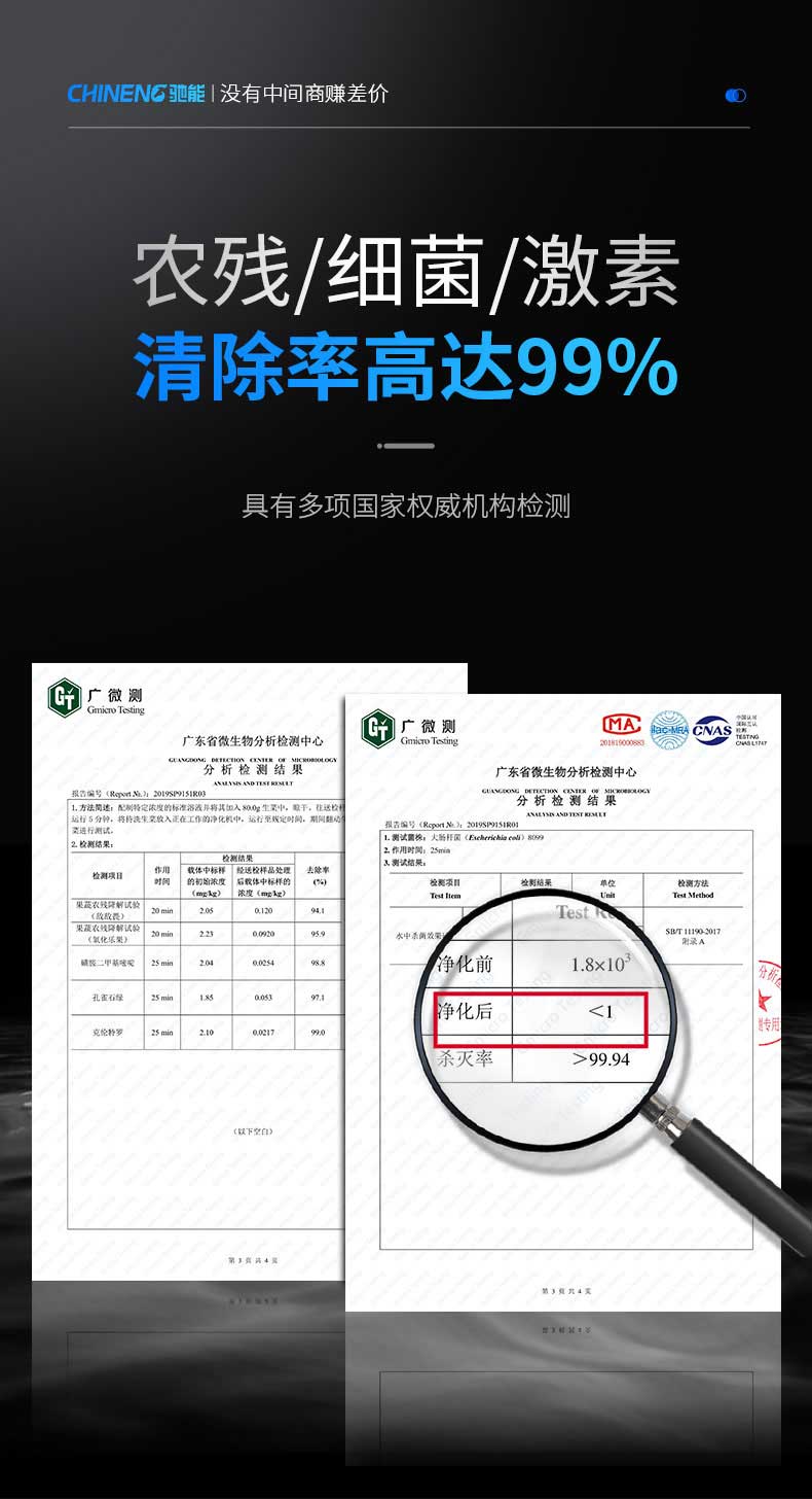农残、细菌、激素，去除率高达99.99%